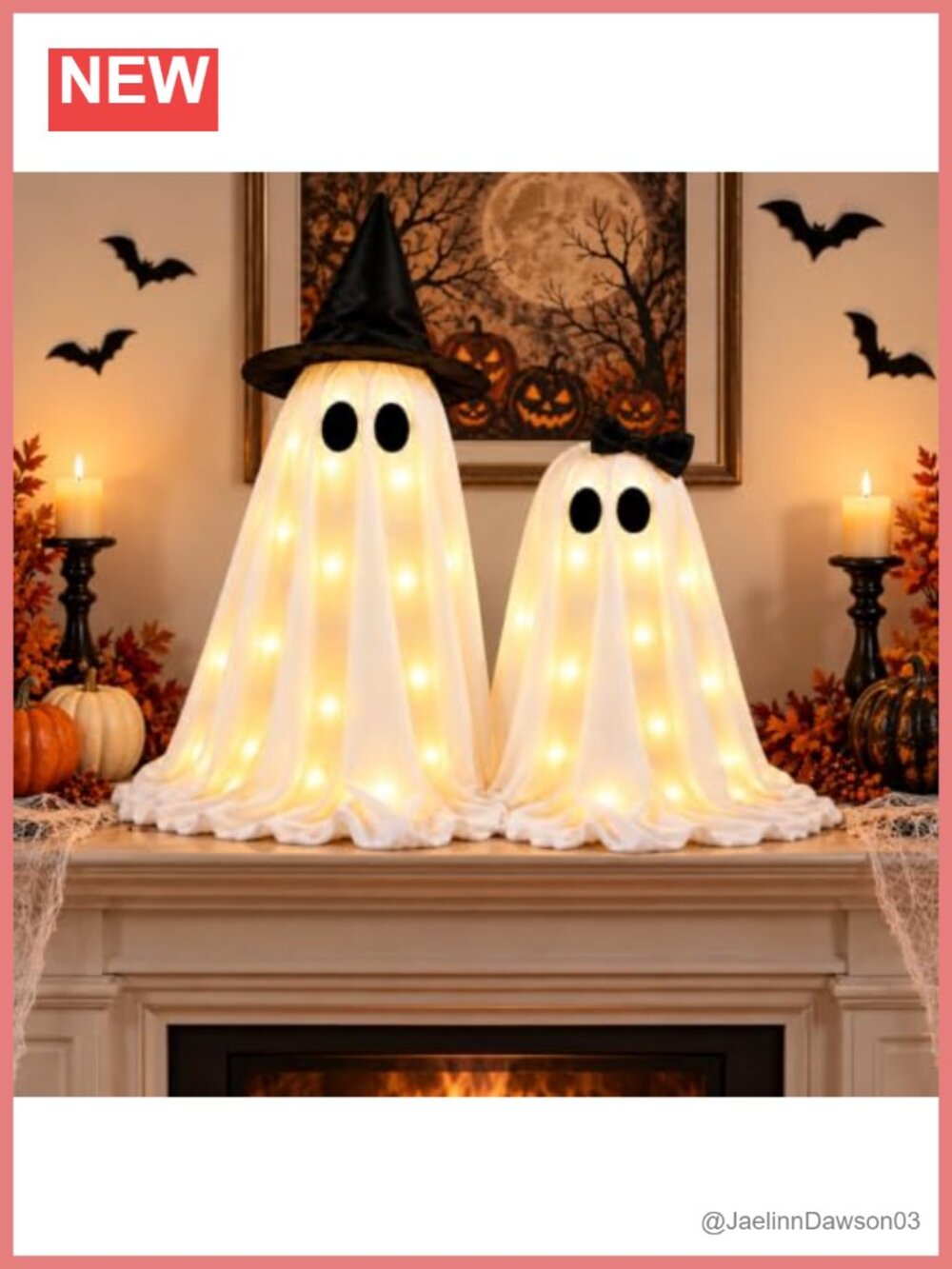 2-Pack Lighted Ghost Halloween Tabletop Decorations Adjustable Stands Indoor